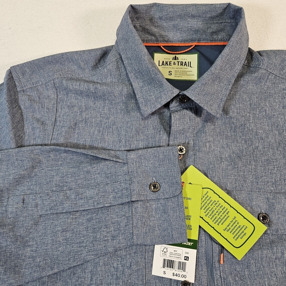 Lake & Trail Shirt Mens Small S‎ Blue Long Sleeve Button Down